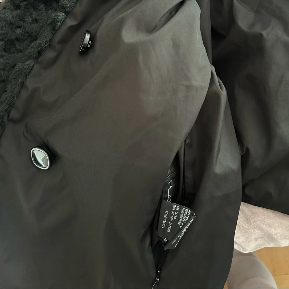 PLATINUM faux fur black button up peacoat winter jacket - Picture 4 of 7